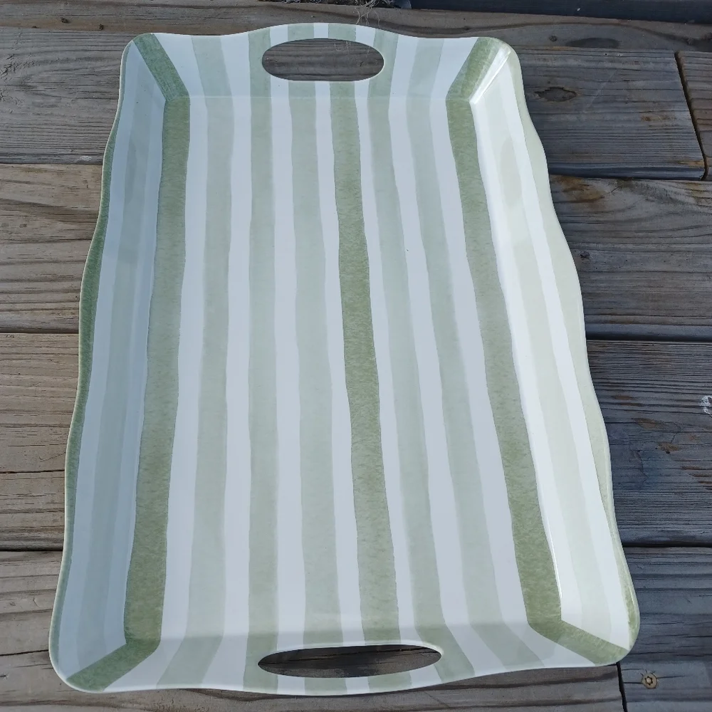Pier 1 Imports Sage & White Striped Tray